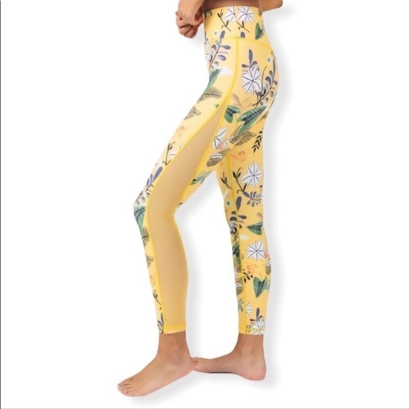 Zyia Reflective Light n Tight High Rise Leggings Yellow Floral 8/10 - Picture 1 of 13
